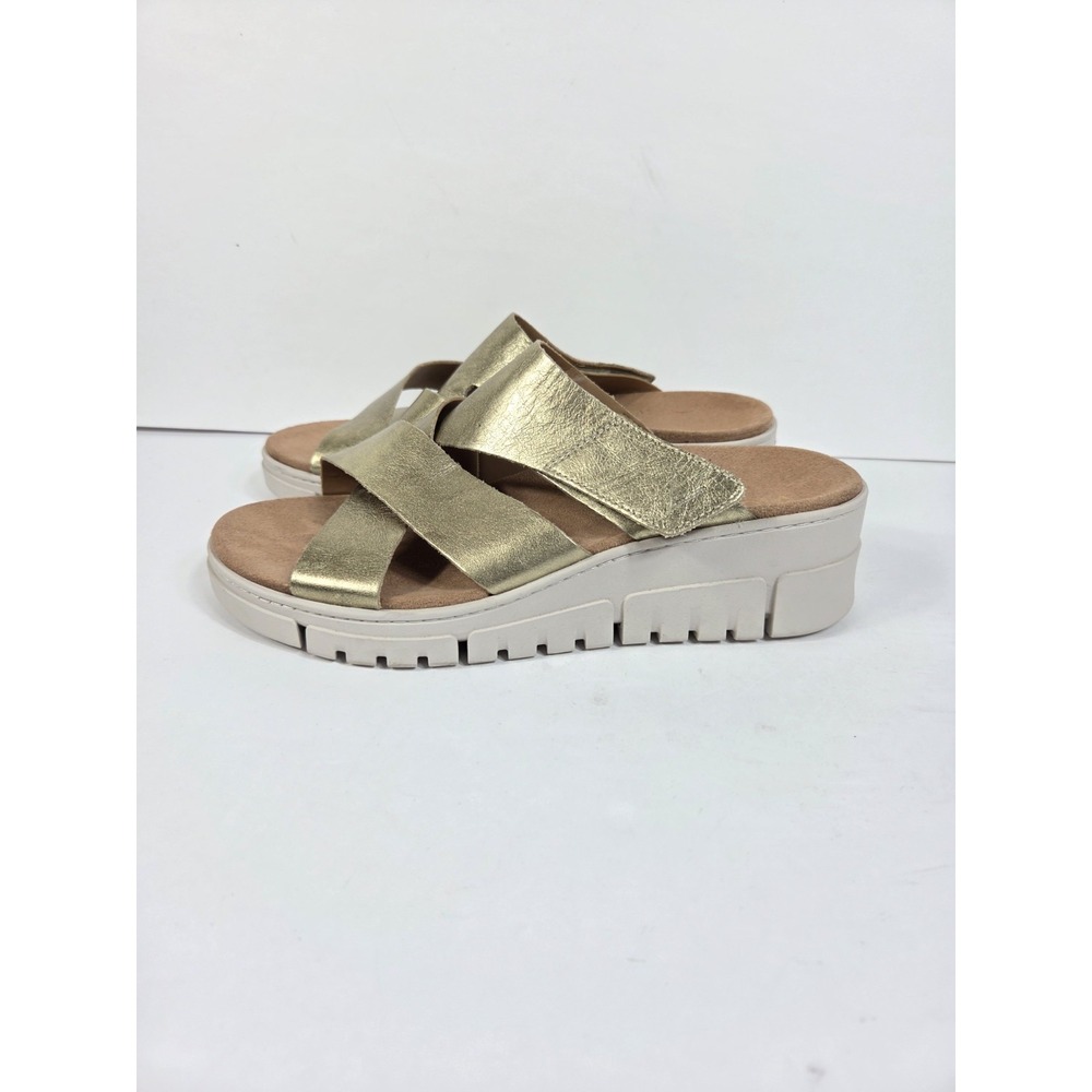 Vionic Uptown Sunset Gold Metallic Slide Sandals Cushioned Platform Women 10